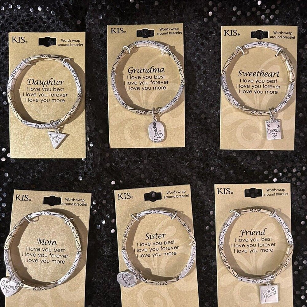 Wholesale Lot of 6 Brand New KIS Inspirational Bracelets with Charms - Mom